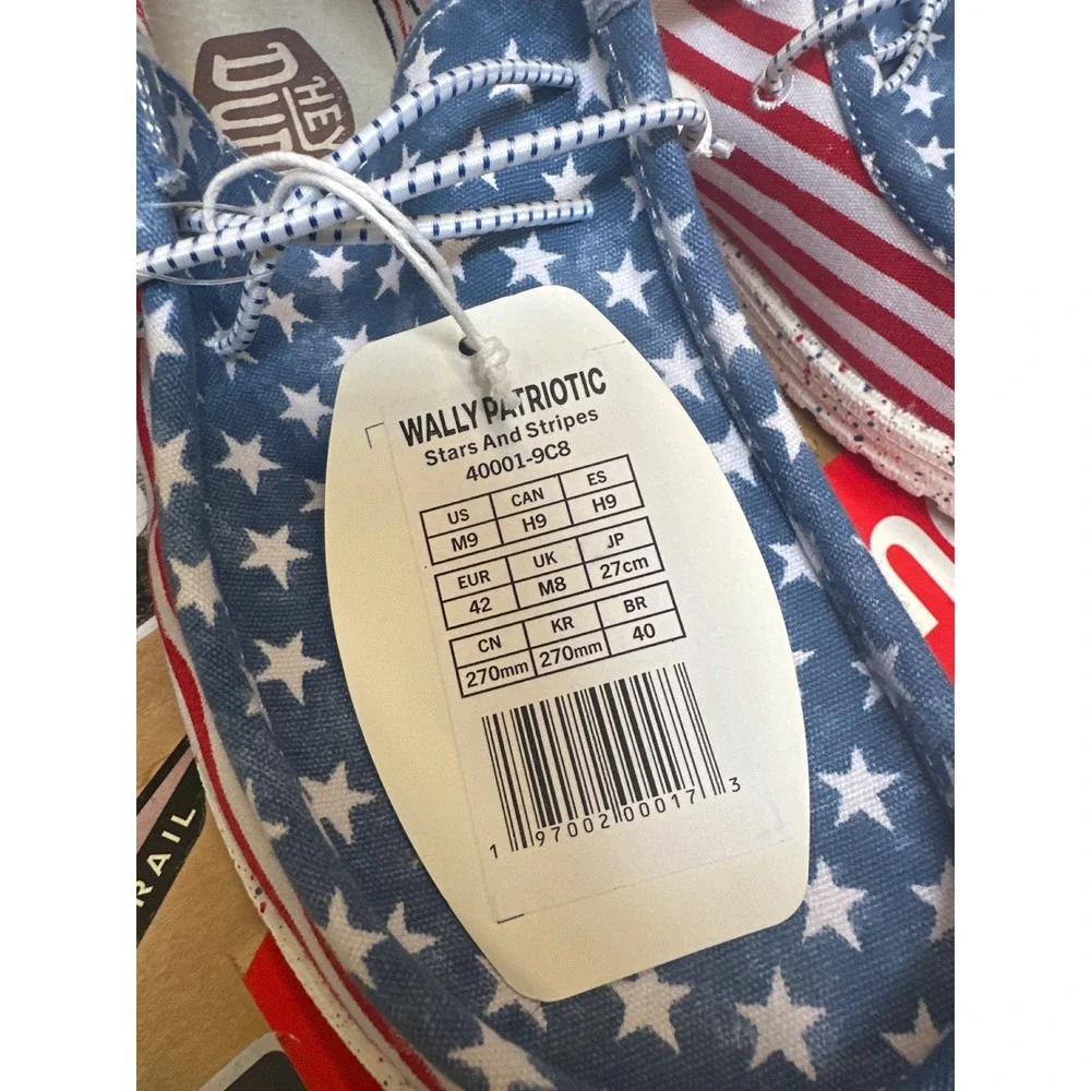 Hey Dude Wally Patriotic Stars And Stripes Mens 9 Shoes Blue Red White 40001-9C8